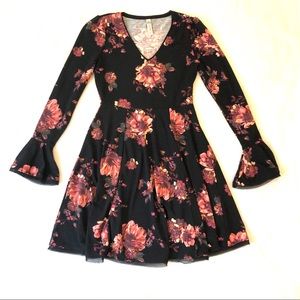 American Rag Black Floral Print Long-Sleeve Dress